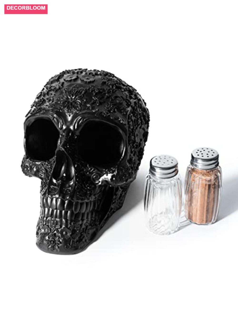 Skull Salt and Pepper Shaker Set Polyresin Holder Kitchen Decor - Picture 4 of 6